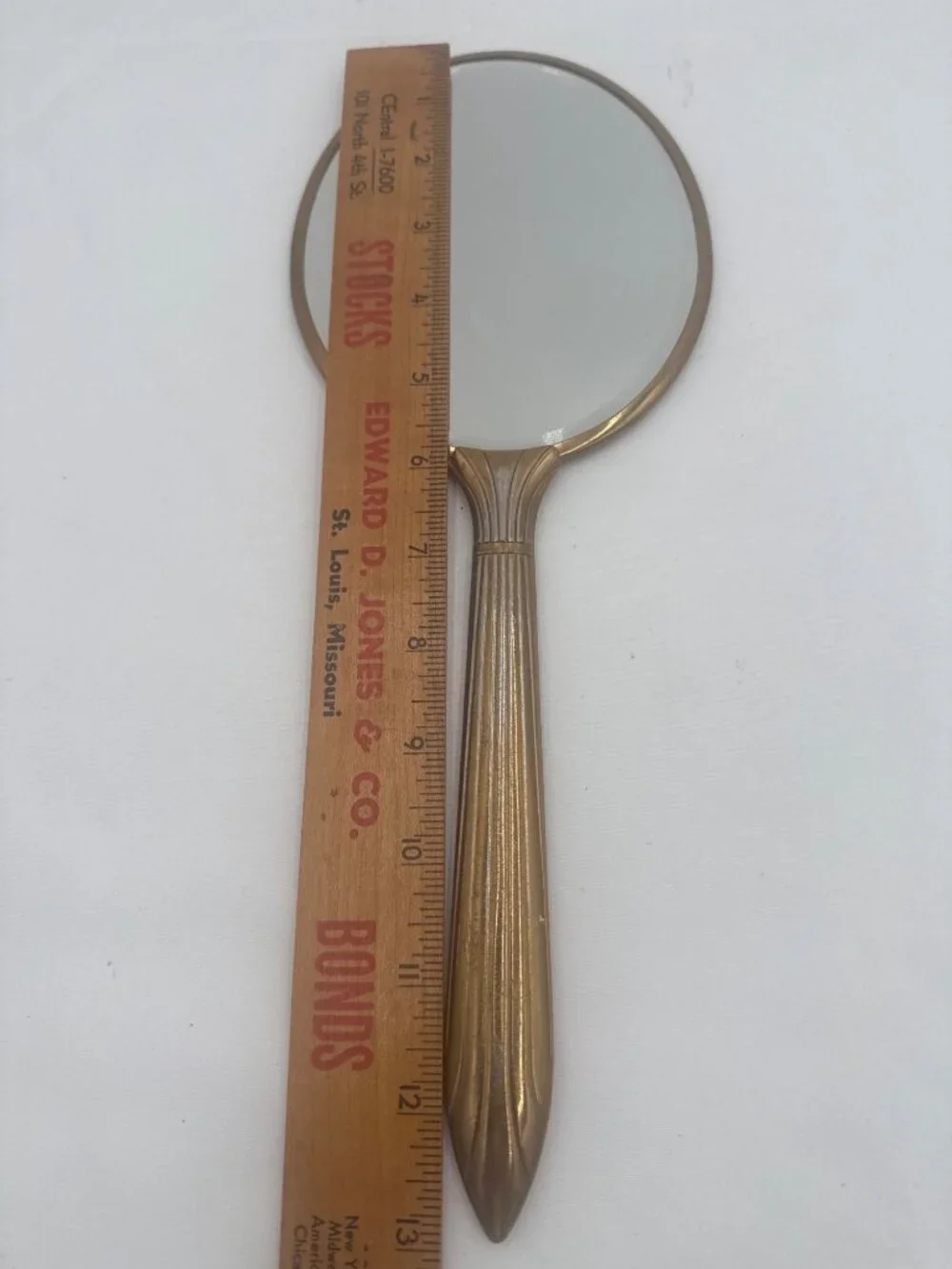 Vintage Handheld Vanity Mirror With Gold Floral Design & Green Enamel Back